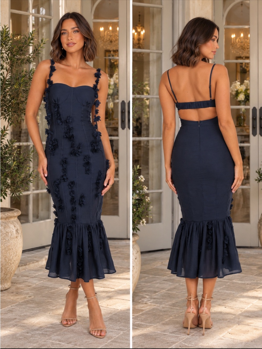 Petal & Pup Navy Floral Appliqué Midi Dress